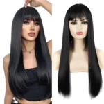 Dynamic Long Straight Hair With Messy Bangs Wig Headcover - Image 2