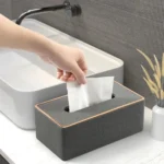 Home Decor Tissue Box Cover Desktop Gold Rim Faux Leather Napkin Holder Toilet Paper Storage Box - Image 2