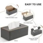 Home Decor Tissue Box Cover Desktop Gold Rim Faux Leather Napkin Holder Toilet Paper Storage Box - Image 4