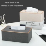 Home Decor Tissue Box Cover Desktop Gold Rim Faux Leather Napkin Holder Toilet Paper Storage Box - Image 7