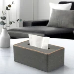 Home Decor Tissue Box Cover Desktop Gold Rim Faux Leather Napkin Holder Toilet Paper Storage Box - Image 9