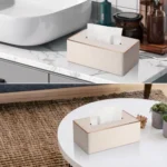 Home Decor Tissue Box Cover Desktop Gold Rim Faux Leather Napkin Holder Toilet Paper Storage Box - Image 10