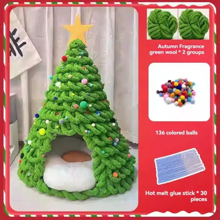 TBD06055358_B2.webp Christmas Tree Cat Nest Handmade DIY Yarn Material Kit Woolen Winter Warm Dog Kennel - Image 3