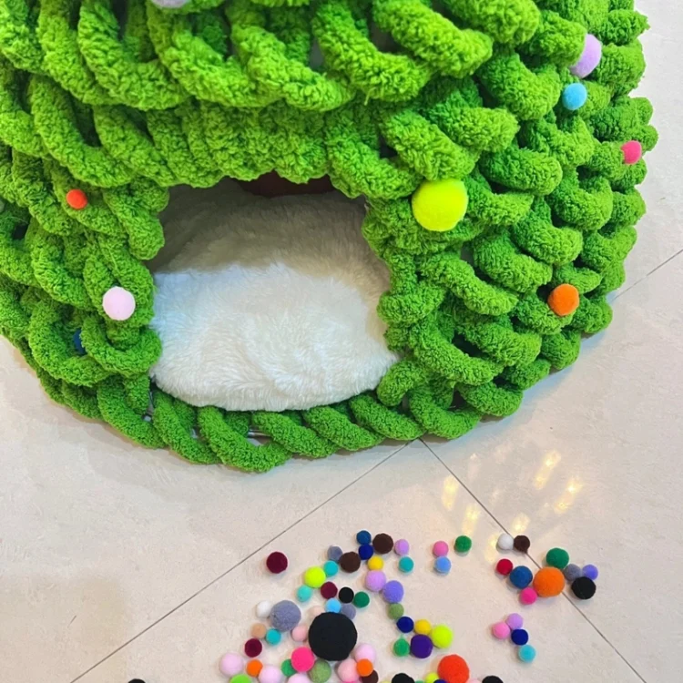 TBD06055358_B3.webp Christmas Tree Cat Nest Handmade DIY Yarn Material Kit Woolen Winter Warm Dog Kennel - Image 4