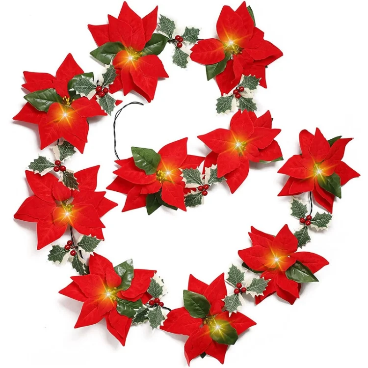 Safflower + Red Fruit Christmas Decoration Christmas Flower Lights String LED Colourful Lights Christmas Garland