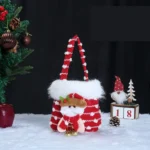 Knitted Velvet Gift Bag For Christmas Presents With Handle And 3D Doll Decoration