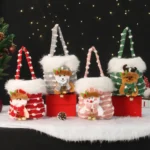 Knitted Velvet Gift Bag For Christmas Presents With Handle And 3D Doll Decoration - Image 2