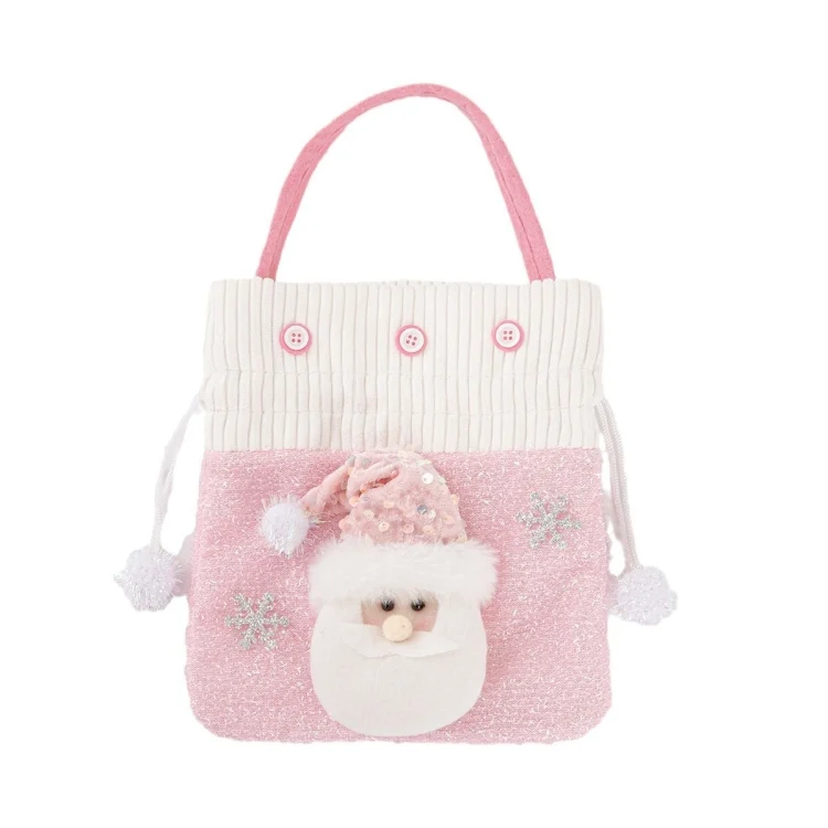 Pink Series Plush Gift Bags for Christmas Presents with Drawstring