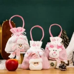 Pink Series Plush Gift Bags for Christmas Presents with Drawstring - Image 2