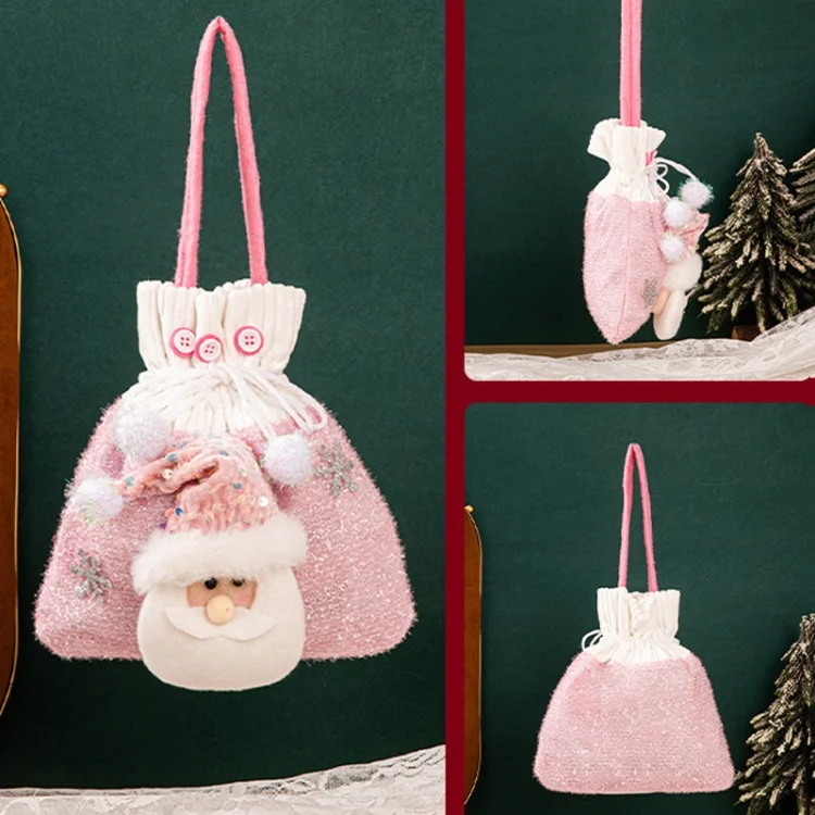 TBD06055468_B2.webp Pink Series Plush Gift Bags for Christmas Presents with Drawstring - Image 3