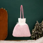 Pink Series Plush Gift Bags for Christmas Presents with Drawstring - Image 4