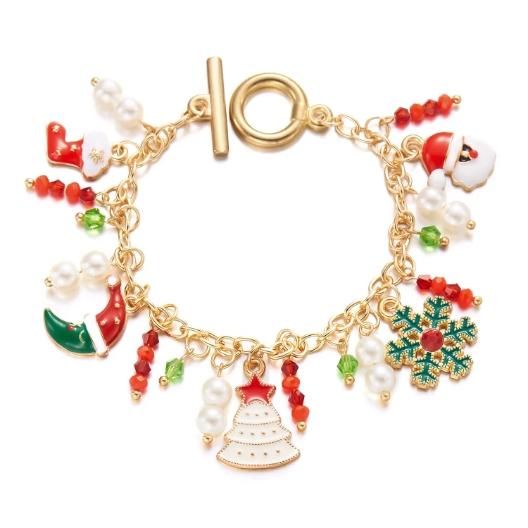 Christmas Tree Santa Claus Charm Bracelet