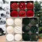 6pcs /Box 8cm Flocking Christmas Tree Hanging Balls Window Decoration Velvet Balls - Image 6
