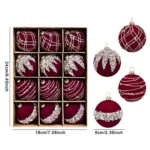12pcs /Box 6cm Diamond Flocked Christmas Balls Painted Christmas Tree Ornaments - Image 6