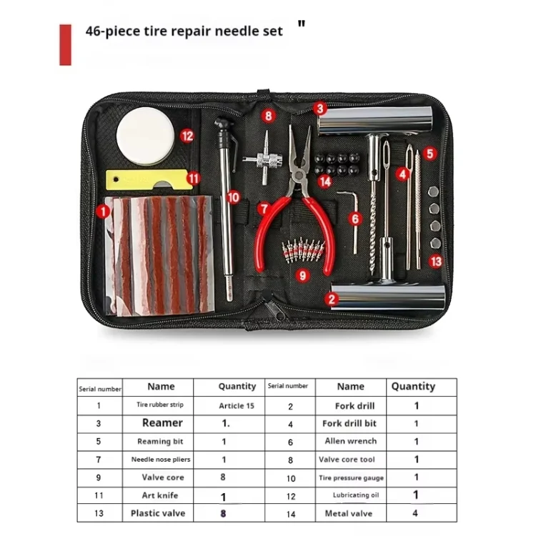 TBD06055588_B1.webp 46pcs /Set Car Tubeless Tire Repair Needle Rubber Strip Valve Tip Needle-nosed Pliers Tool Set - Image 2
