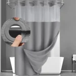 No Hook Waffle Shower Curtain with Removable Lining for Bathroom