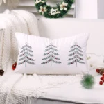 Christmas Tree Embroidery Pillowcase Holiday Decoration Cushion Cover, Pillow Core Not Included