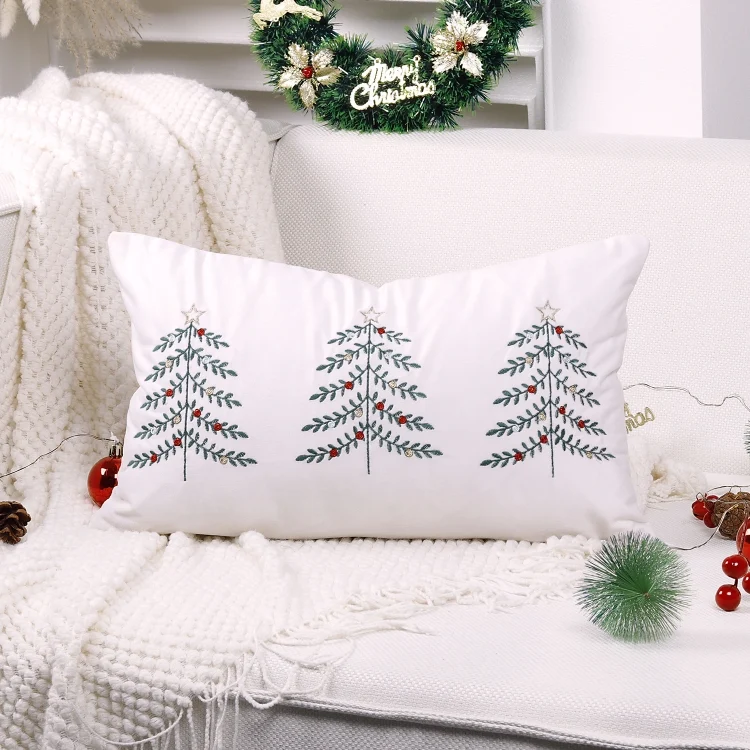 TBD0605562801A.webp Christmas Tree Embroidery Pillowcase Holiday Decoration Cushion Cover, Pillow Core Not Included - Image 1