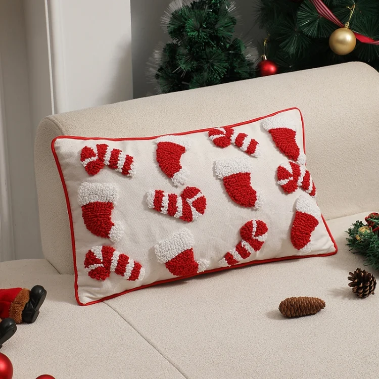 TBD0605562901A.webp Simple Christmas Tufted Pillowcase Circle Velvet Trimmed Cushion Cover, Pillow Core Not Included - Image 1