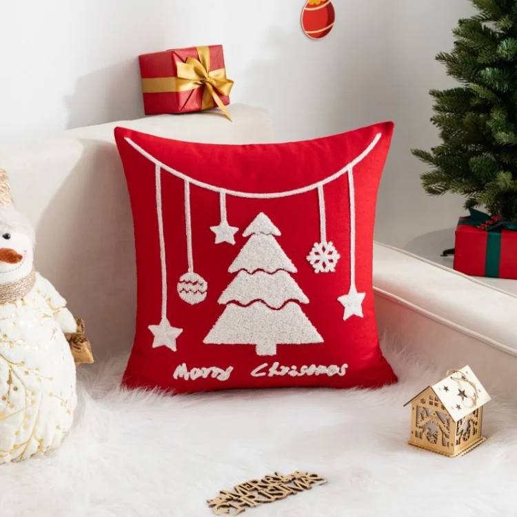 45x45cm Christmas Decoration Pillowcase Cartoon Printing Embroidery Pillow Cushion, Pillow Core Not Included