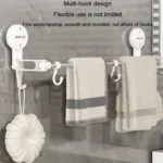 Suction Cup Towel Rack Home Rotating Shelf Kitchen Bathroom Storage Hanger Movable Hooks - Image 9