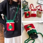 Christmas Finished Wool Crochet Mobile Phone Bag Shoulder Crossbody Bag - Image 6