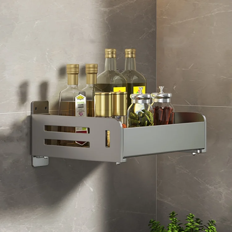 Wall Mounted Kitchen Spice Rack Carbon Steel Bathroom Storage Shelf Towel Rack
