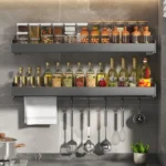 Wall Mounted Kitchen Spice Rack Carbon Steel Bathroom Storage Shelf Towel Rack - Image 2