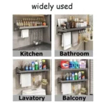 Wall Mounted Kitchen Spice Rack Carbon Steel Bathroom Storage Shelf Towel Rack - Image 7