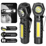 Aluminium Alloy USB Rechargeable COB Flashlight Strong Light Long Shot Headlamp LED Camping Light - Image 2