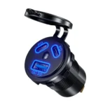 Kewig P22A 12-24V Vehicle Motorcycle Boat Modified Dual PD+QC3.0 3-Port Car Charger With Switch