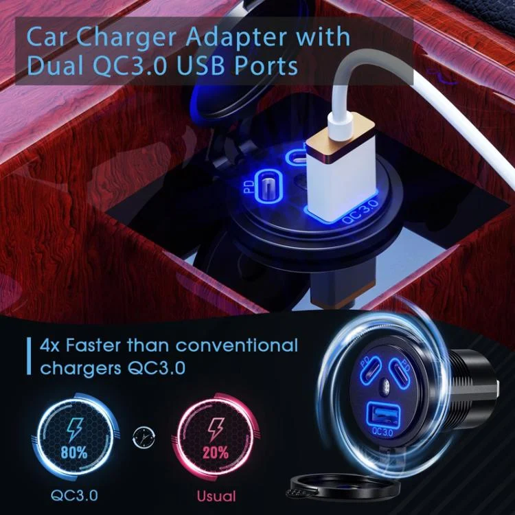 TBD06056203_B4.webp Kewig P22A 12-24V Vehicle Motorcycle Boat Modified Dual PD+QC3.0 3-Port Car Charger With Switch - Image 5