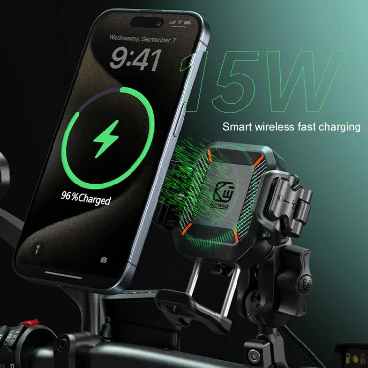 TBD06056224_B5.webp Kewig M33-A5 Outdoor Riding Shock Absorbing Anti-Theft 15W QI Wireless Charger Cell Phone Mounting Bracket - Image 6
