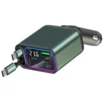 Dual Retractable Cable Auto Stowage Running Ambient Light Voltage Display Car Charger