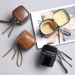Oil Wax PU Leather Portable Bucket Bag Mini Retro Lipstick Earphone Bag Small Objects Storage Coin Purse - Image 2