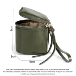 Oil Wax PU Leather Portable Bucket Bag Mini Retro Lipstick Earphone Bag Small Objects Storage Coin Purse - Image 3