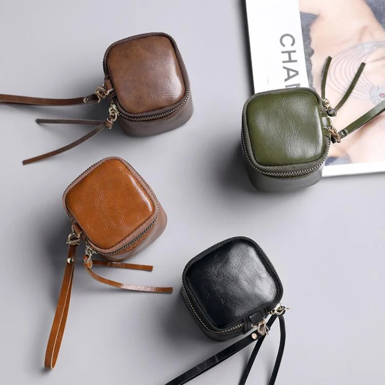 TBD06056706_B3.webp Oil Wax PU Leather Portable Bucket Bag Mini Retro Lipstick Earphone Bag Small Objects Storage Coin Purse - Image 4