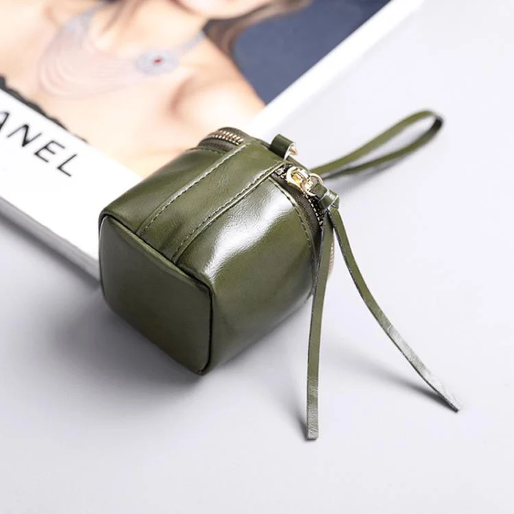 TBD06056706_B4.webp Oil Wax PU Leather Portable Bucket Bag Mini Retro Lipstick Earphone Bag Small Objects Storage Coin Purse - Image 5