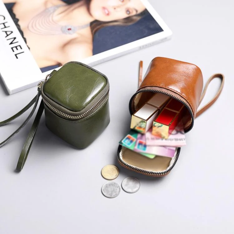 TBD06056706_B6.webp Oil Wax PU Leather Portable Bucket Bag Mini Retro Lipstick Earphone Bag Small Objects Storage Coin Purse - Image 7