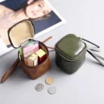 Oil Wax PU Leather Portable Bucket Bag Mini Retro Lipstick Earphone Bag Small Objects Storage Coin Purse - Image 8