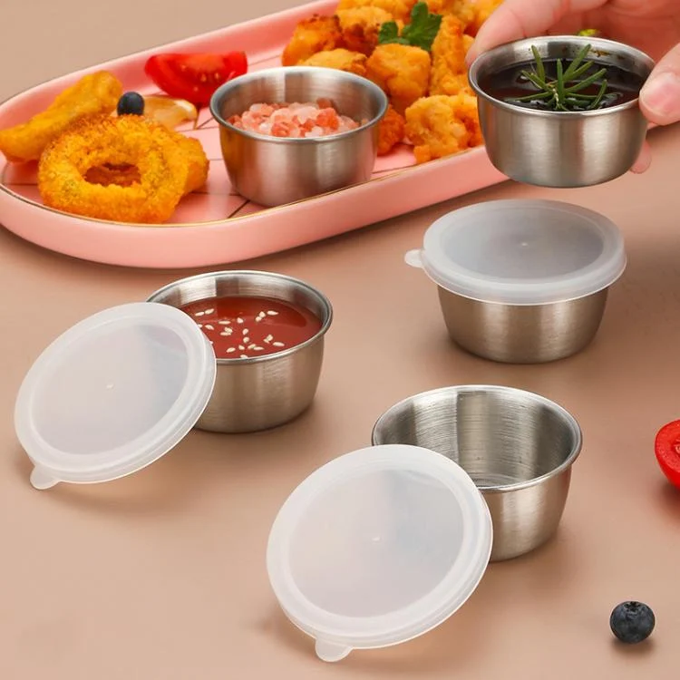 TBD06056989_B1.webp 304 Stainless Steel Sauce Cup With Plastic Lid Sealed Leak-Proof Dipping Dish Seasoning Dish - Image 2