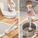 2pcs /Set ecoco Pot Washing Brush Short Handle Squeezeable + Long Handle Rotatable Household Dishwashing Brush - Image 13