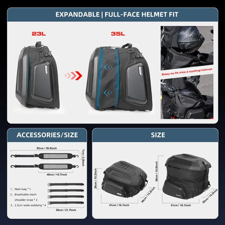 TBD06057321_B2.webp Rhinowalk MT2335 23L-35L Expandable Large-capacity EVA Hard Shell Motorcycle Tail Bag - Image 3
