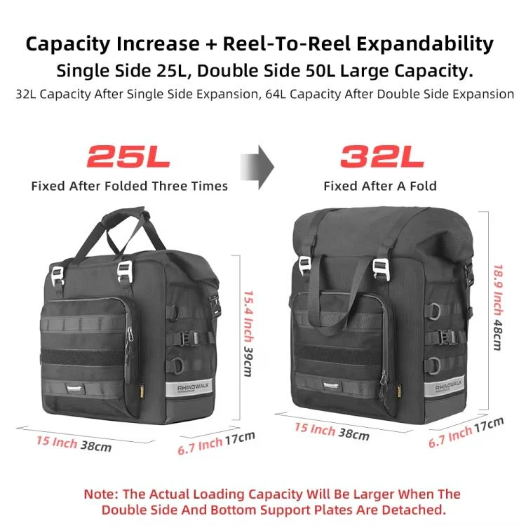 TBD06057350_B2.webp Rhinowalk MTR2050 25L-32L Expandable Large Capacity Quick-release Motorcycle Side Bag - Image 3