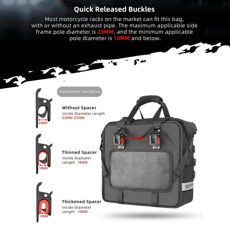 TBD06057350_B3.webp Rhinowalk MTR2050 25L-32L Expandable Large Capacity Quick-release Motorcycle Side Bag - Image 4
