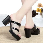 Women Summer Thick High Heel Platform Slippers Sandals Open Toe Comfortable Casual Outdoor Shoes - Image 4