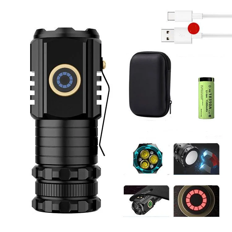 3LED Mini Flashlight Rechargeable Waterproof Torch with Tail Magnet & Battery