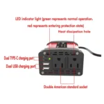 Gurxun Dual USB+Dual Type-C Charging Port Modified Square Wave Car Inverter - Image 8