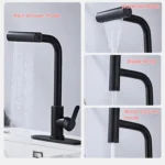 Pull-Out 4 Modes Waterfall Kitchen Faucet Hot/Cold Water Mixer Tap With Base - Image 4