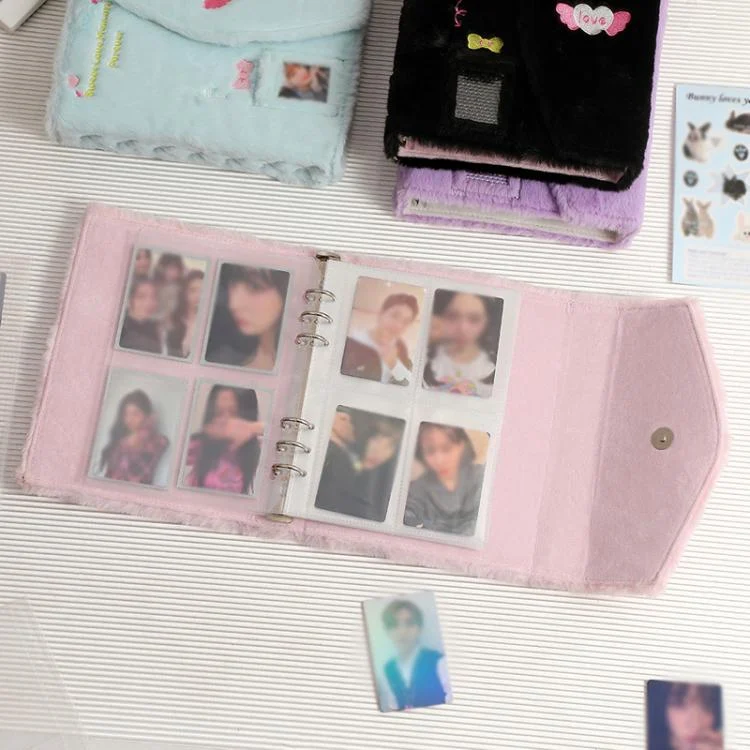 TBD06058067_B9.webp Hisocute Embroidered Plush Six Hole Magnetic Album A5 Card Album Binder Student Storage Booklet - Image 10